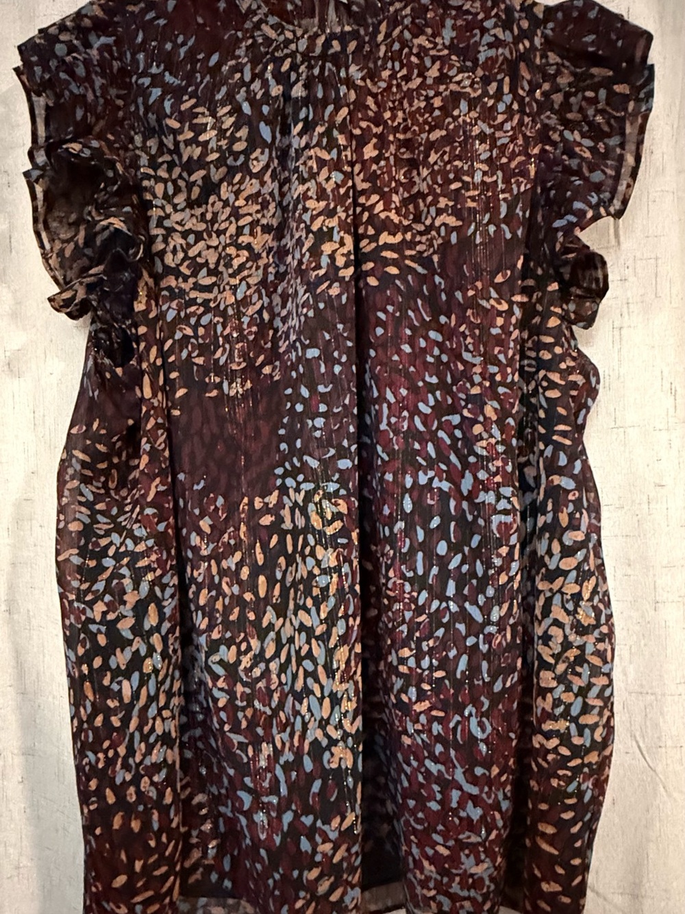 Express Brown Multi-Spot Ruffle Sleeve Tunic